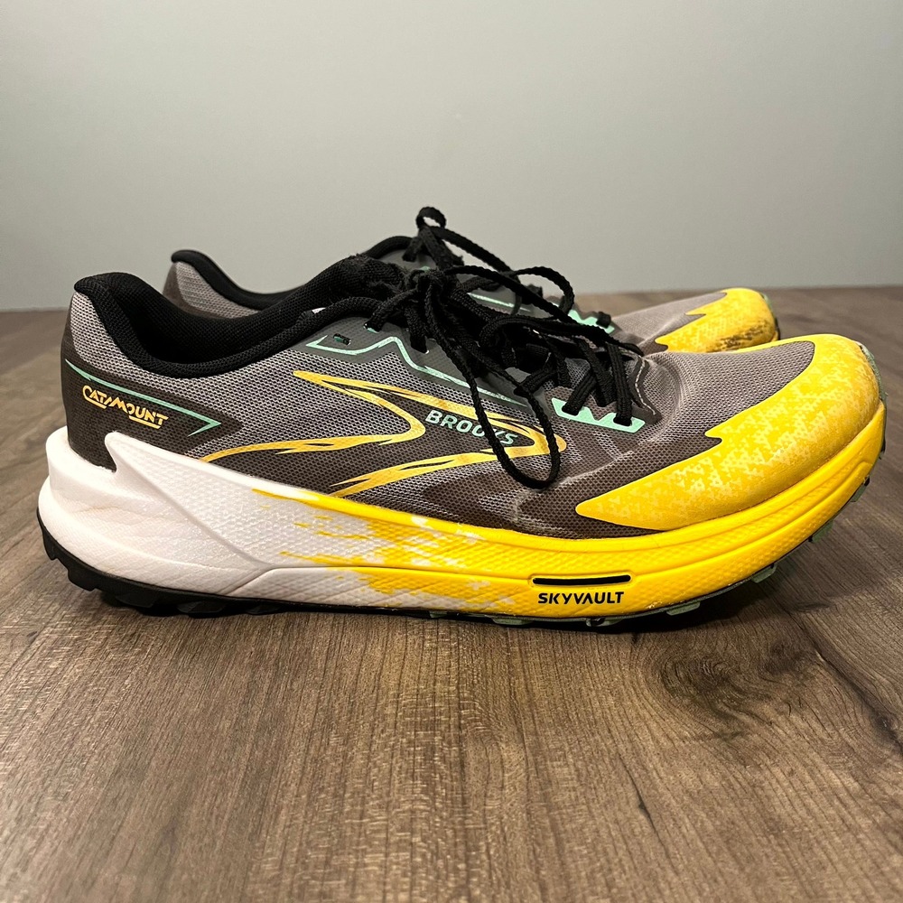 Brooks Catamount 3 Trail Running Shoes Grey Yellow SkyVault Mens 11